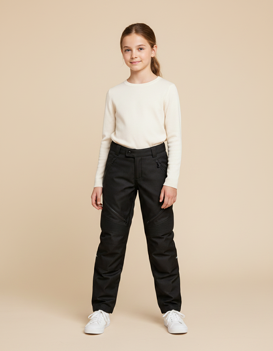 Pantalon Noir Sport Enfant Côtelé Zippé - Polyester