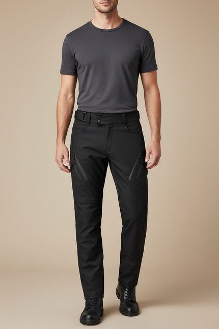 Pantalon Noir Homme Cargo Technique Urbain Ajusté - Gabardine