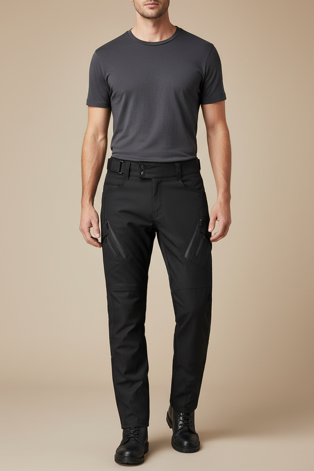 Pantalon Noir Homme Cargo Technique Urbain Ajusté - Gabardine