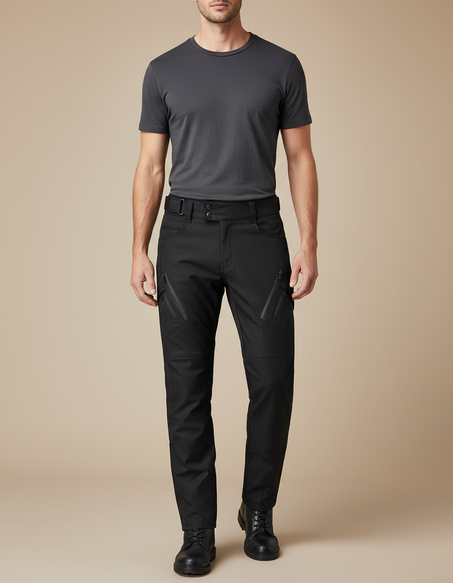 Pantalon Noir Homme Cargo Technique Urbain Ajusté - Gabardine