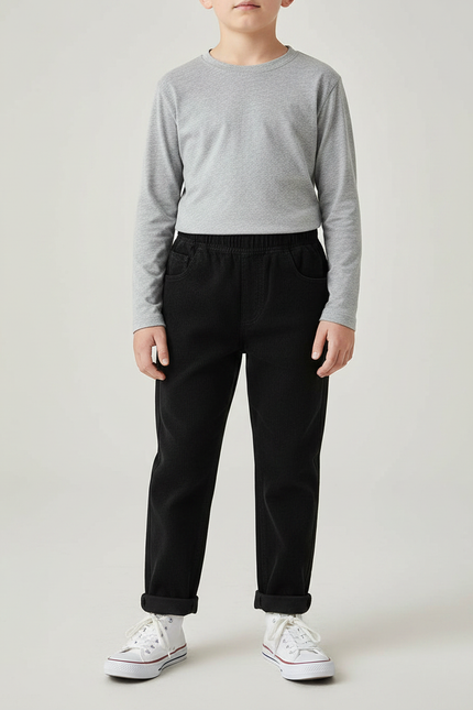 Pantalon Noir Côtelé Décontracté Ample Coton Garçon - Cordé