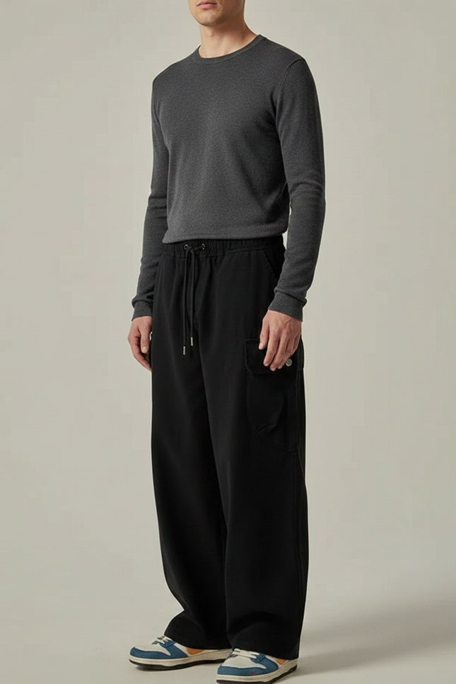 Pantalon Noir Cargo Ample Décontracté Homme Coton - Molleton