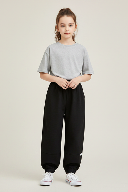 Pantalon Noir Côtelé Ample Jogging Enfant - Cordé