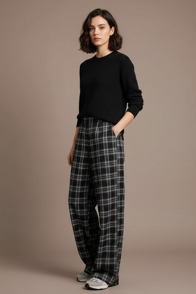 Pantalon Carreaux Noir - Laine