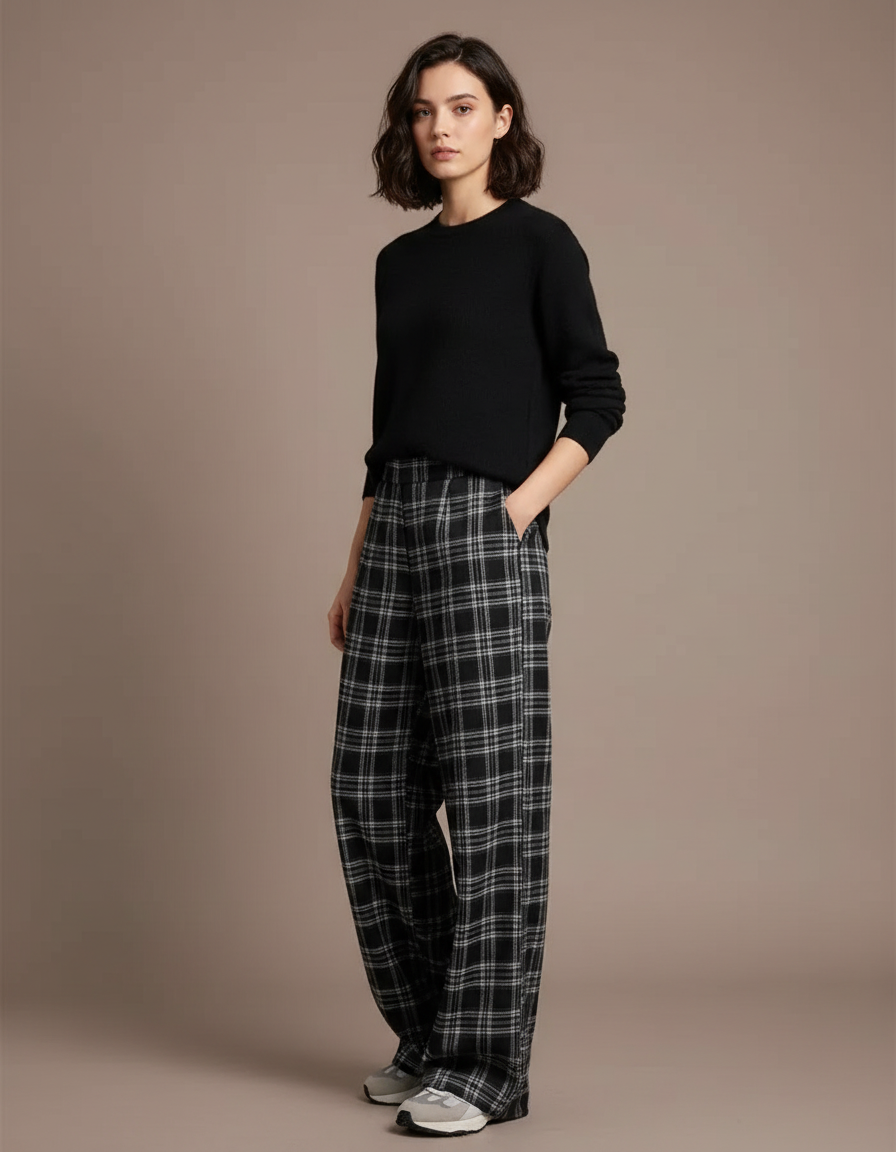 Pantalon Carreaux Noir - Laine