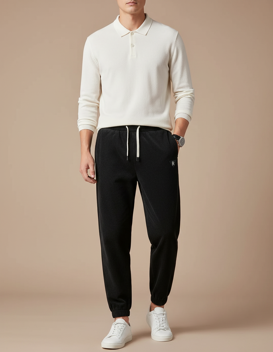 Pantalon Noir Côtelé Décontracté Homme Sport - Cordé