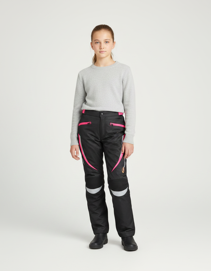 Pantalon Noir Moto Fille Réfléchissant Imperméable - Polyester