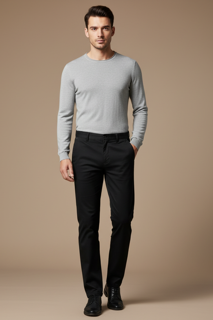 Pantalon Noir Droit Coton Homme Élégant Classique - Gabardine