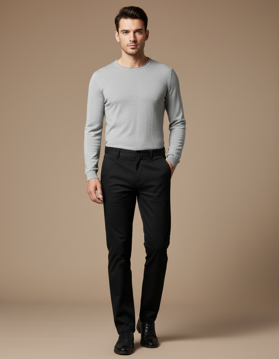 Pantalon Noir Droit Coton Homme Élégant Classique - Gabardine