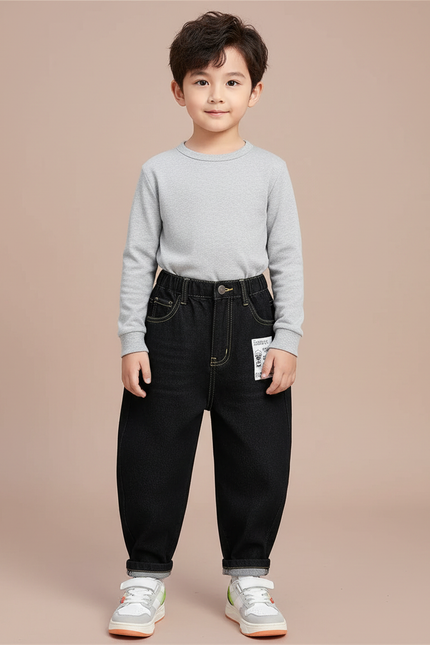 Pantalon Noir Ample Garçon Denim Décontracté - Jean