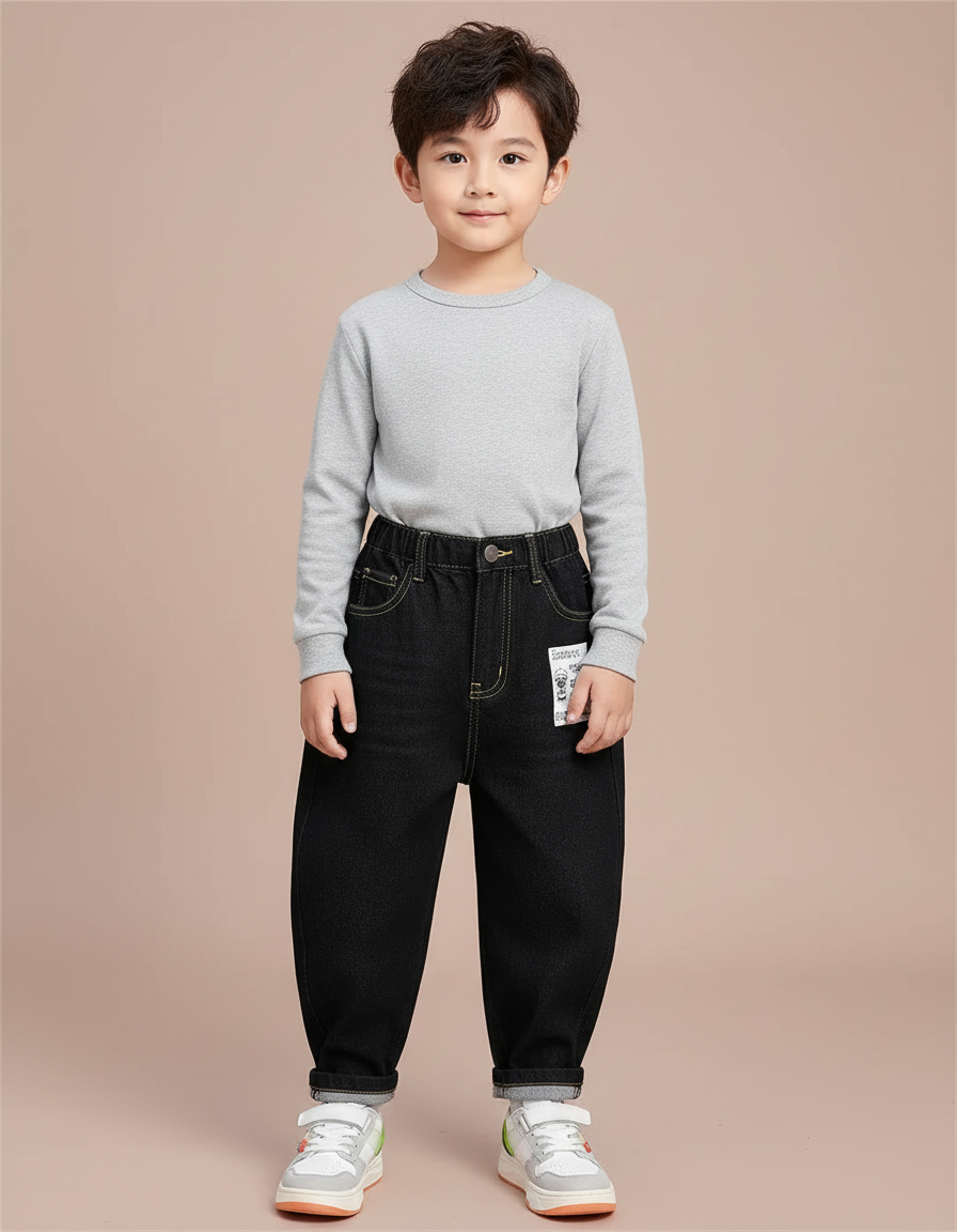 Pantalon Noir Ample Garçon Denim Décontracté - Jean
