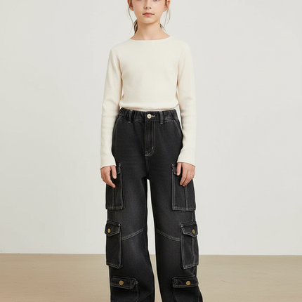 Pantalon Noir Cargo Ample Denim Multi-poches - Jean