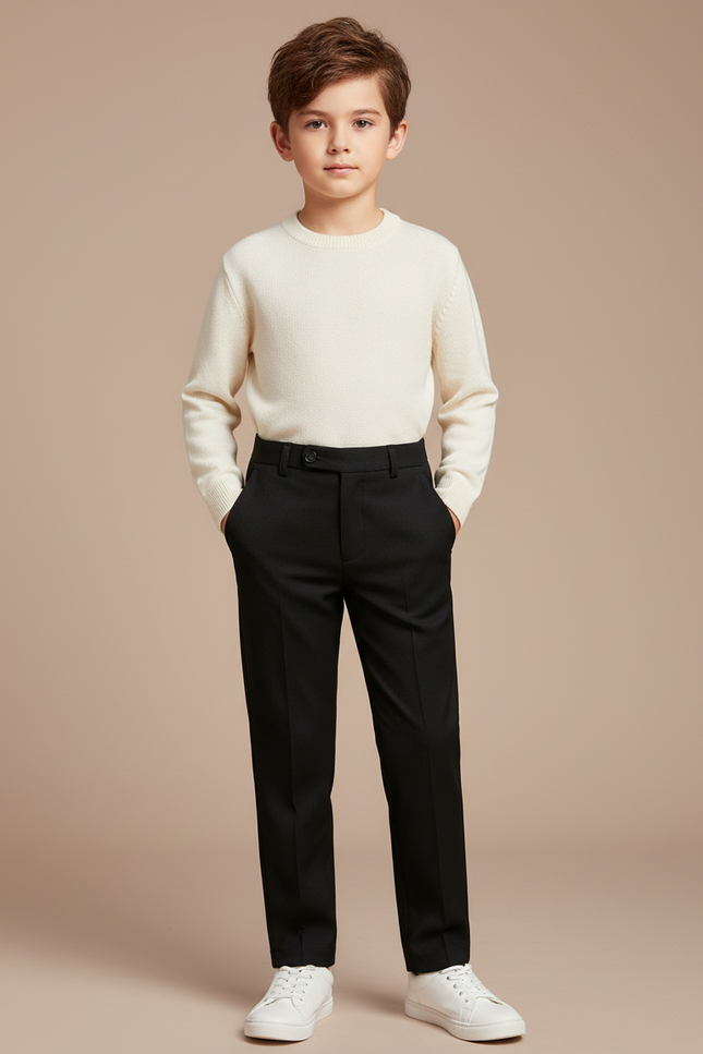 Pantalon Noir Droit Enfant Élégant Formel Rayé - Gabardine