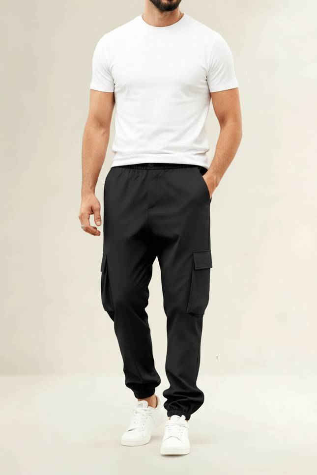 Pantalon Noir Cargo Homme Jogging Décontracté Coton - Polyester