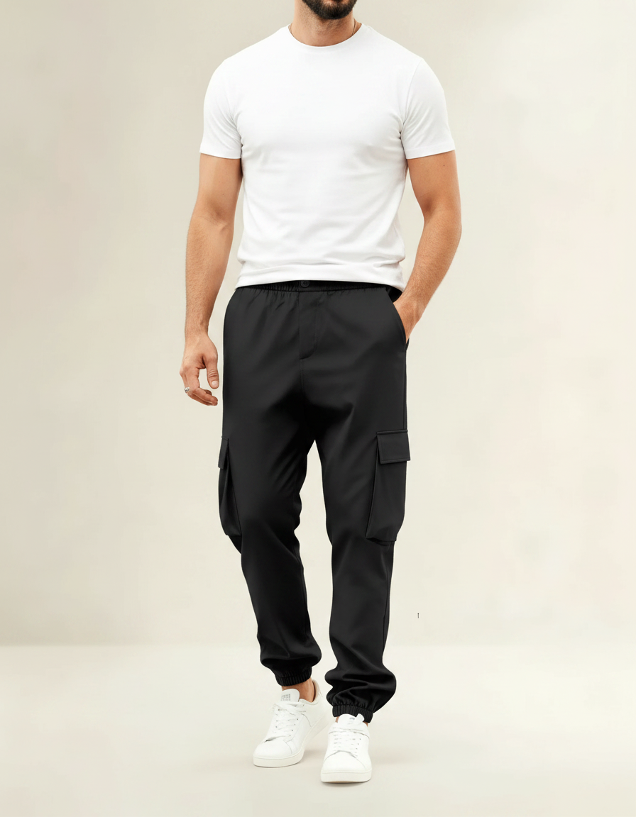 Pantalon Noir Cargo Homme Jogging Décontracté Coton - Polyester