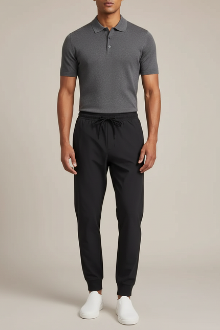 Pantalon Noir Jogger Sport Cordon Élastique Homme - Polyester