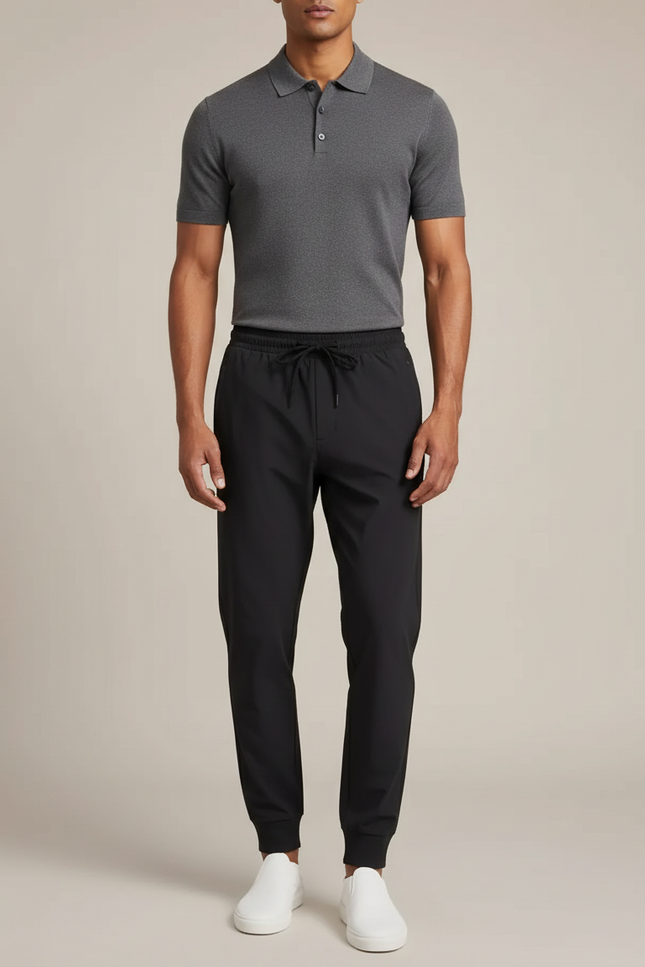 Pantalon Noir Jogger Sport Cordon Élastique Homme - Polyester
