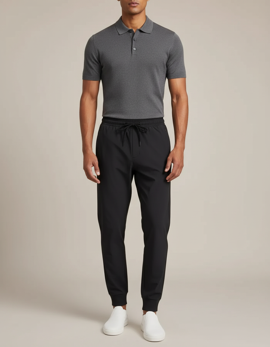 Pantalon Noir Jogger Sport Cordon Élastique Homme - Polyester