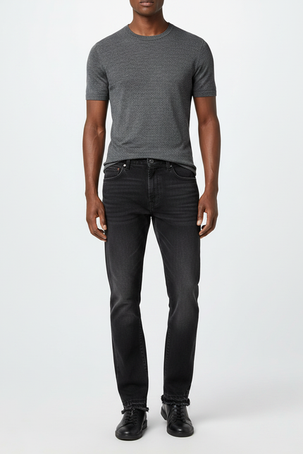 Pantalon Noir Délavé Droit Effiloché Décontracté Homme - Jean