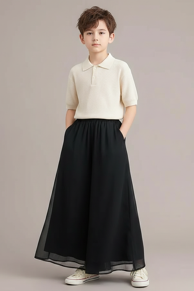 Pantalon Fluide Crêpe Noir - Polyester