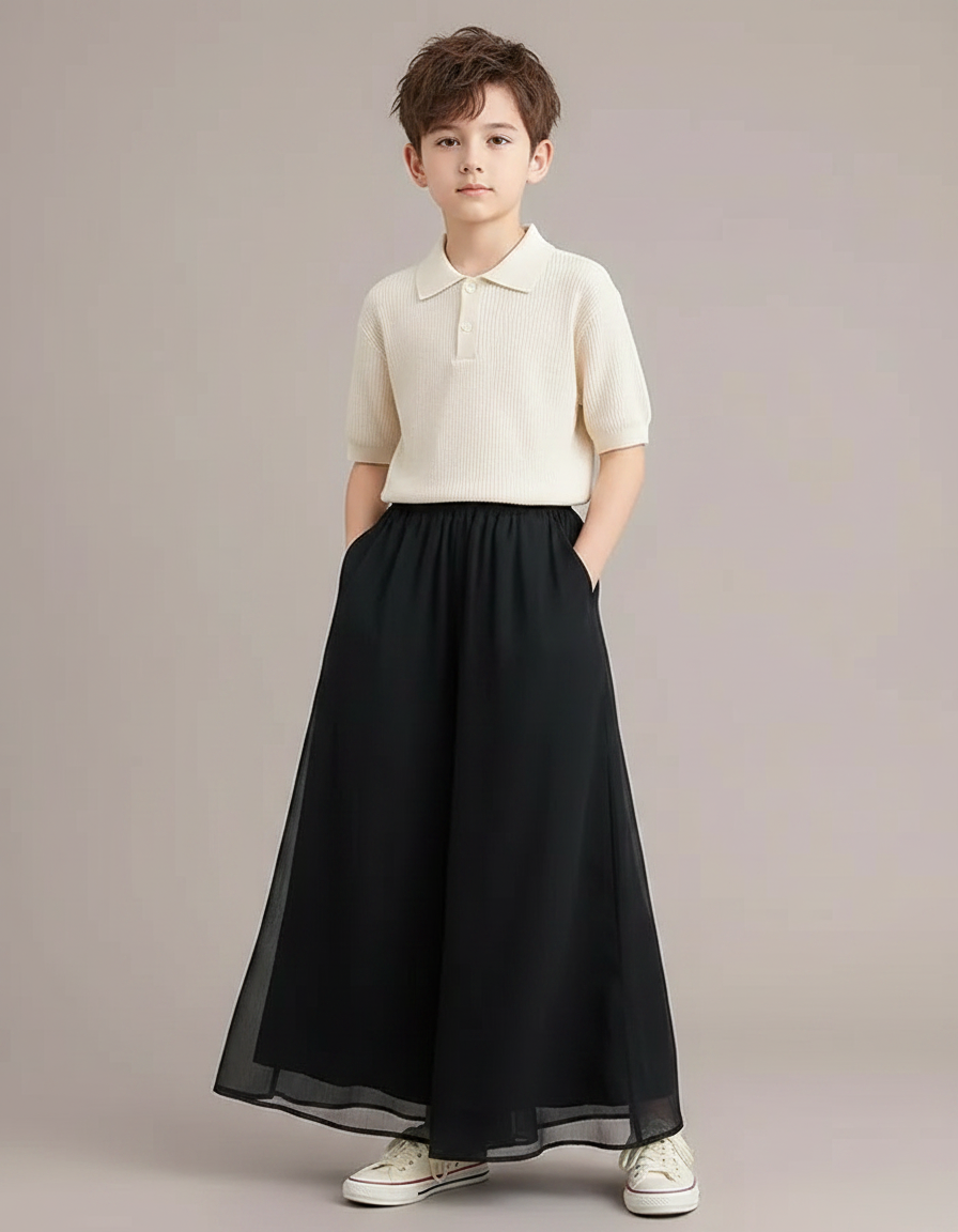 Pantalon Fluide Crêpe Noir - Polyester