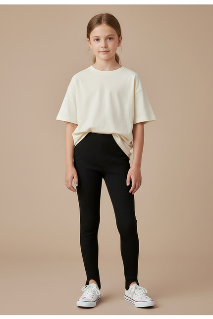 Pantalon Noir Côtelé Moulant Fille - Maille