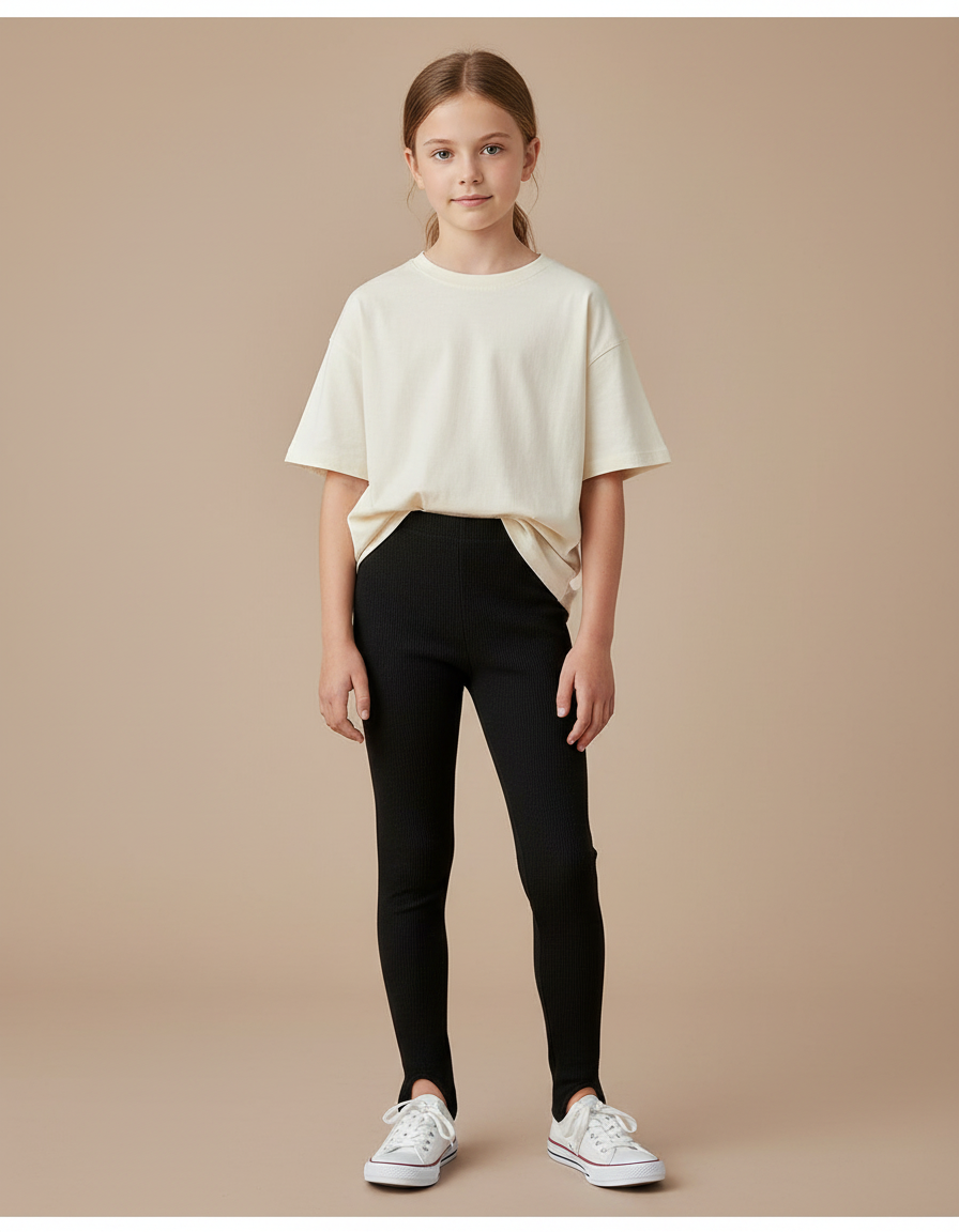 Pantalon Noir Côtelé Moulant Fille - Maille