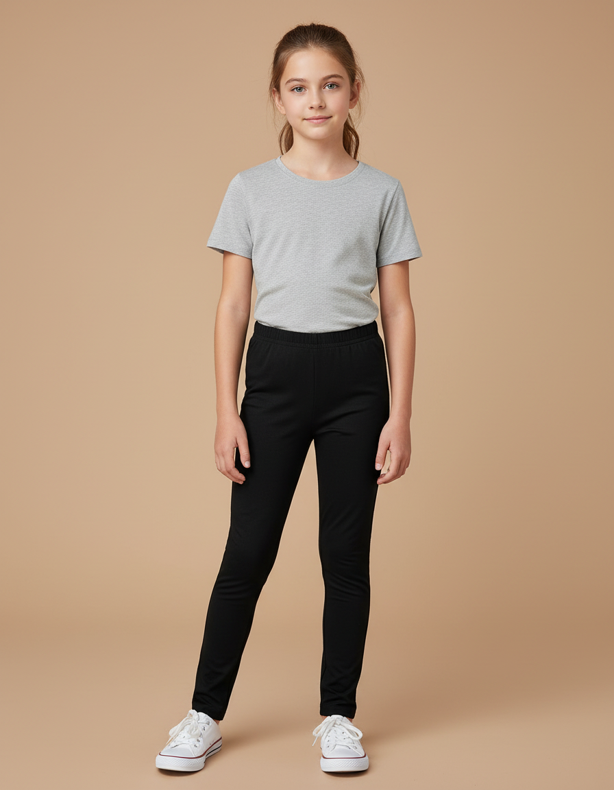 Pantalon Noir Fille Slim Confortable Coton - Polyester