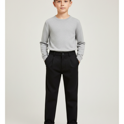 Pantalon Noir Garçon Décontracté Élégant Pince - Polyester