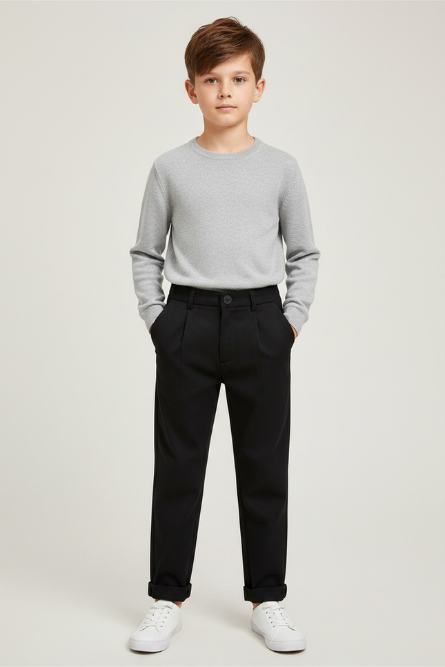Pantalon Noir Garçon Décontracté Élégant Pince - Polyester