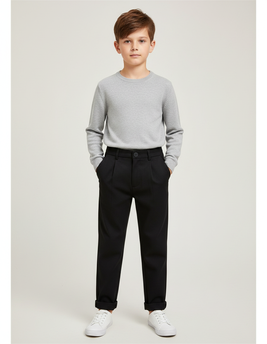 Pantalon Noir Garçon Décontracté Élégant Pince - Polyester
