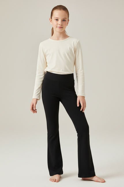 Pantalon Noir Évasé Confortable Fille Yoga Sport - Polyester
