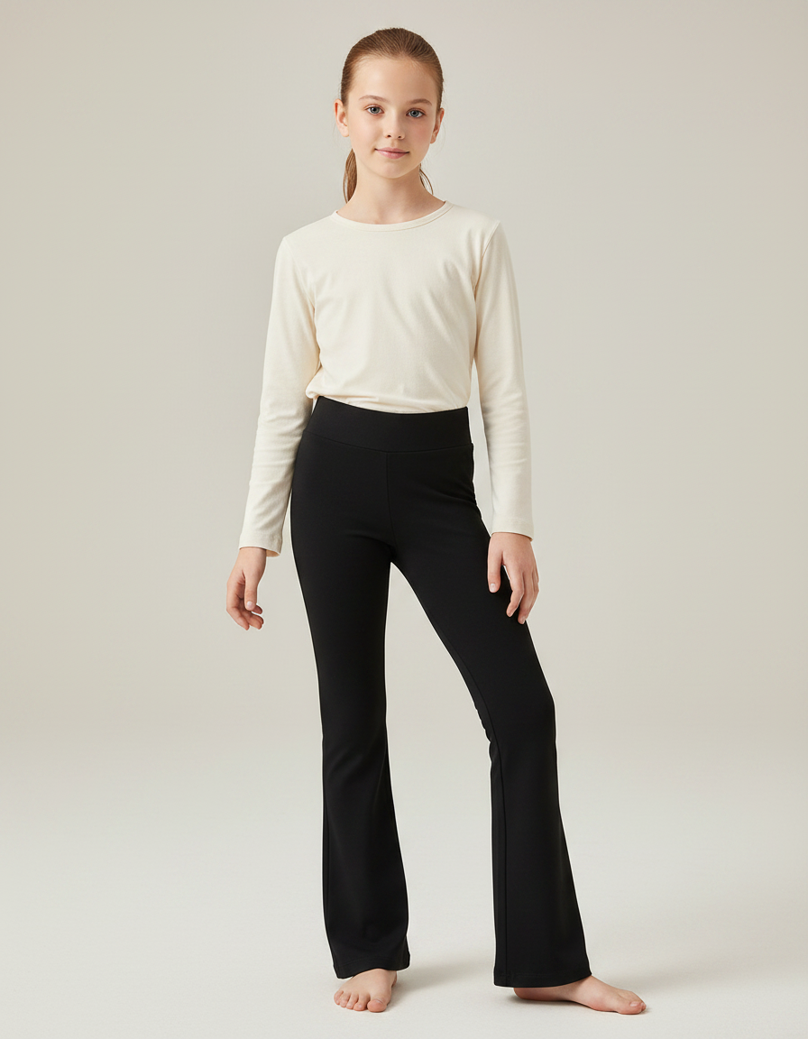 Pantalon Noir Évasé Confortable Fille Yoga Sport - Polyester