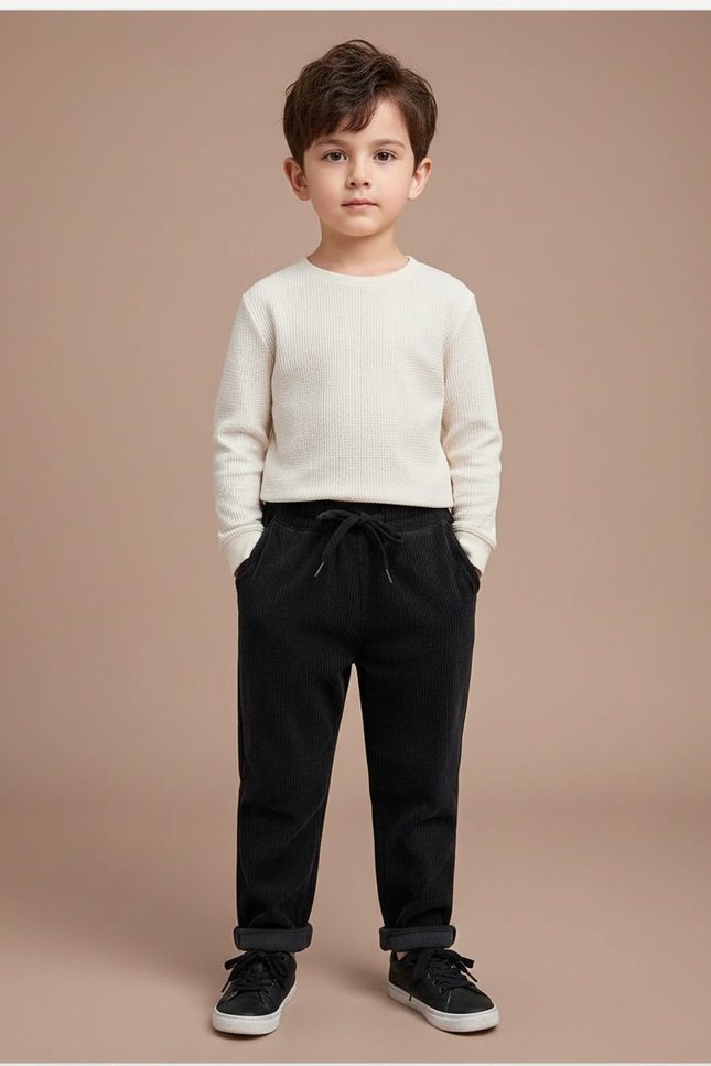 Pantalon Noir Côtelé Décontracté Enfant Chaud - Cordé