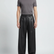 Pantalon Noir Cuir Ample Plissé Streetwear Homme