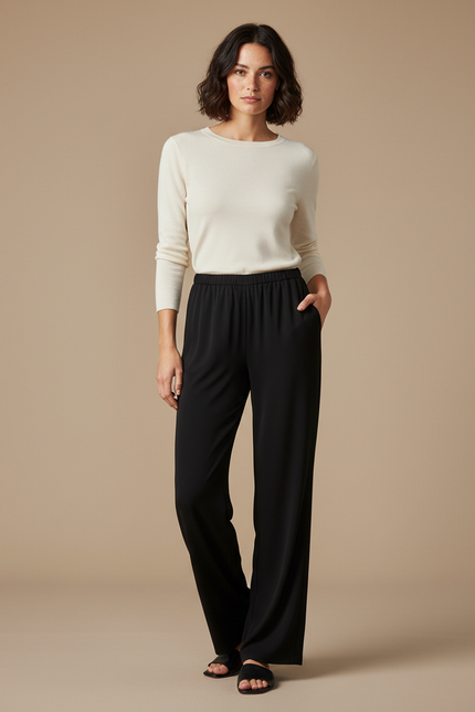 Pantalon Noir Fluide Ample Décontracté Femme - Viscose