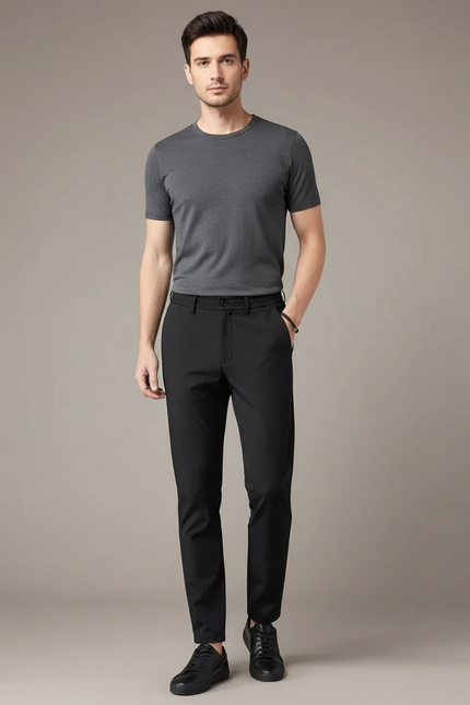 Pantalon Noir Slim Élégant Stretch Homme Business - Polyester