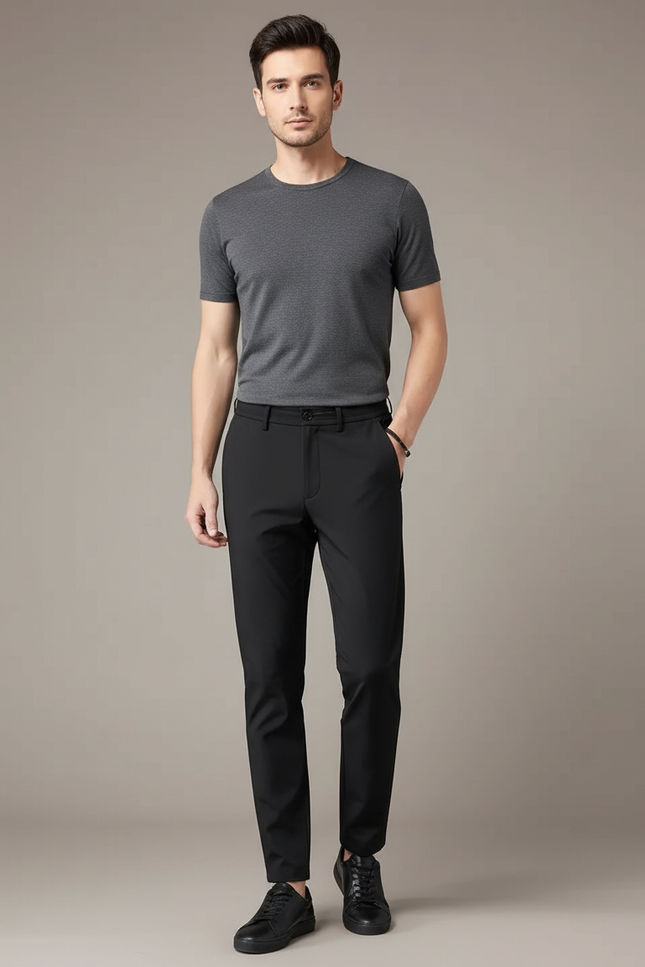 Pantalon Noir Slim Élégant Stretch Homme Business - Polyester