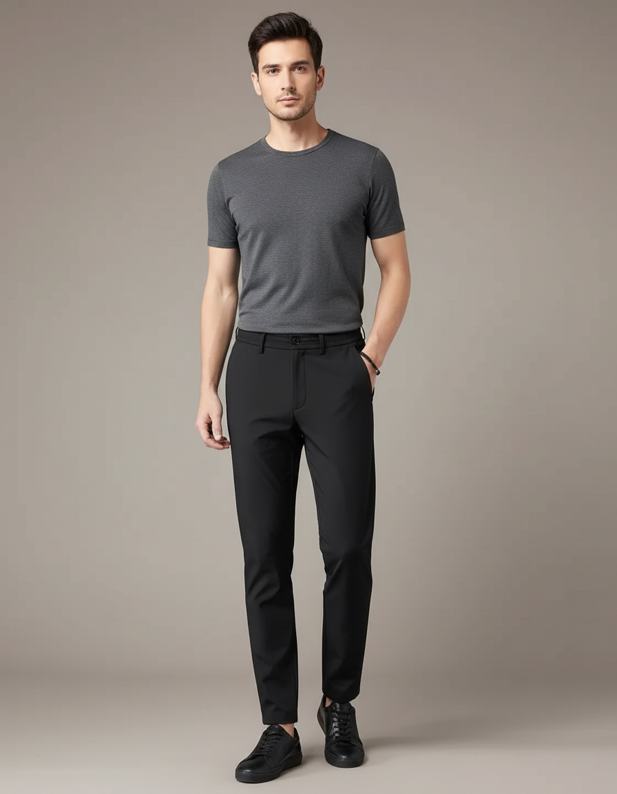 Pantalon Noir Slim Élégant Stretch Homme Business - Polyester