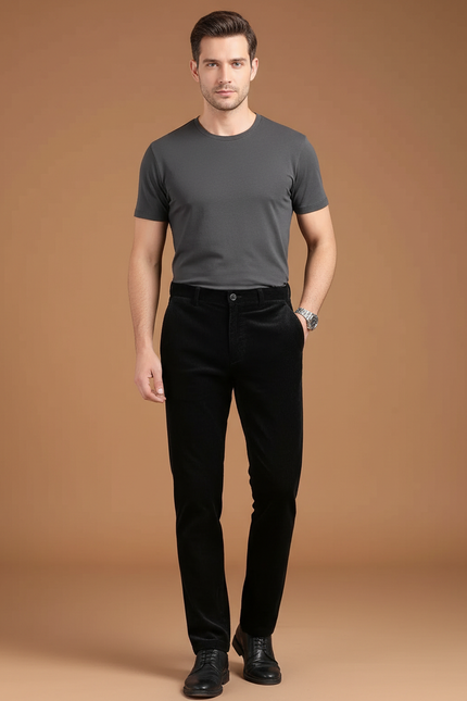 Pantalon Noir Droit Côtelé Épais Chaud Homme - Cordé