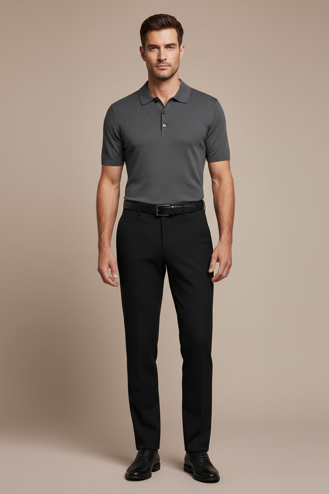 Pantalon Noir Homme Droit Élégant Business Classique - Polyester