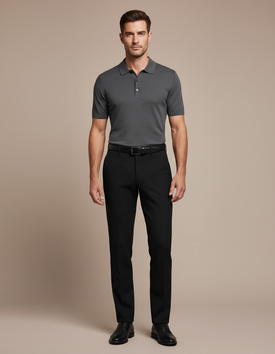 Pantalon Noir Homme Droit Élégant Business Classique - Polyester