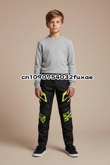 Pantalon Noir Motocross Enfant Fluorescent Sportif - Polyester