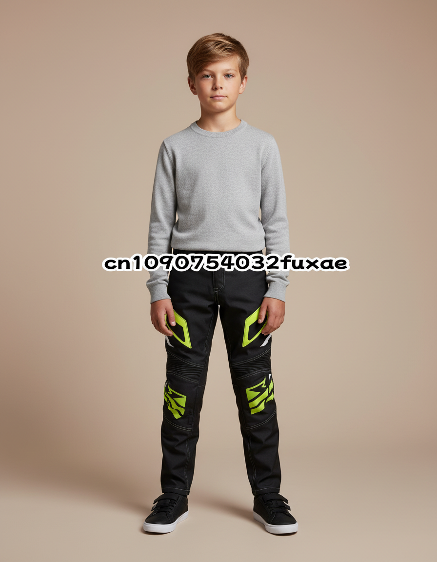 Pantalon Noir Motocross Enfant Fluorescent Sportif - Polyester