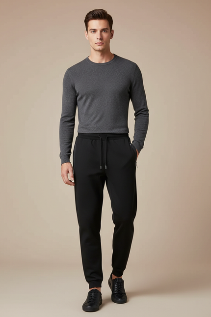Pantalon Noir Homme Sport Élégant Décontracté Cordon - Maille