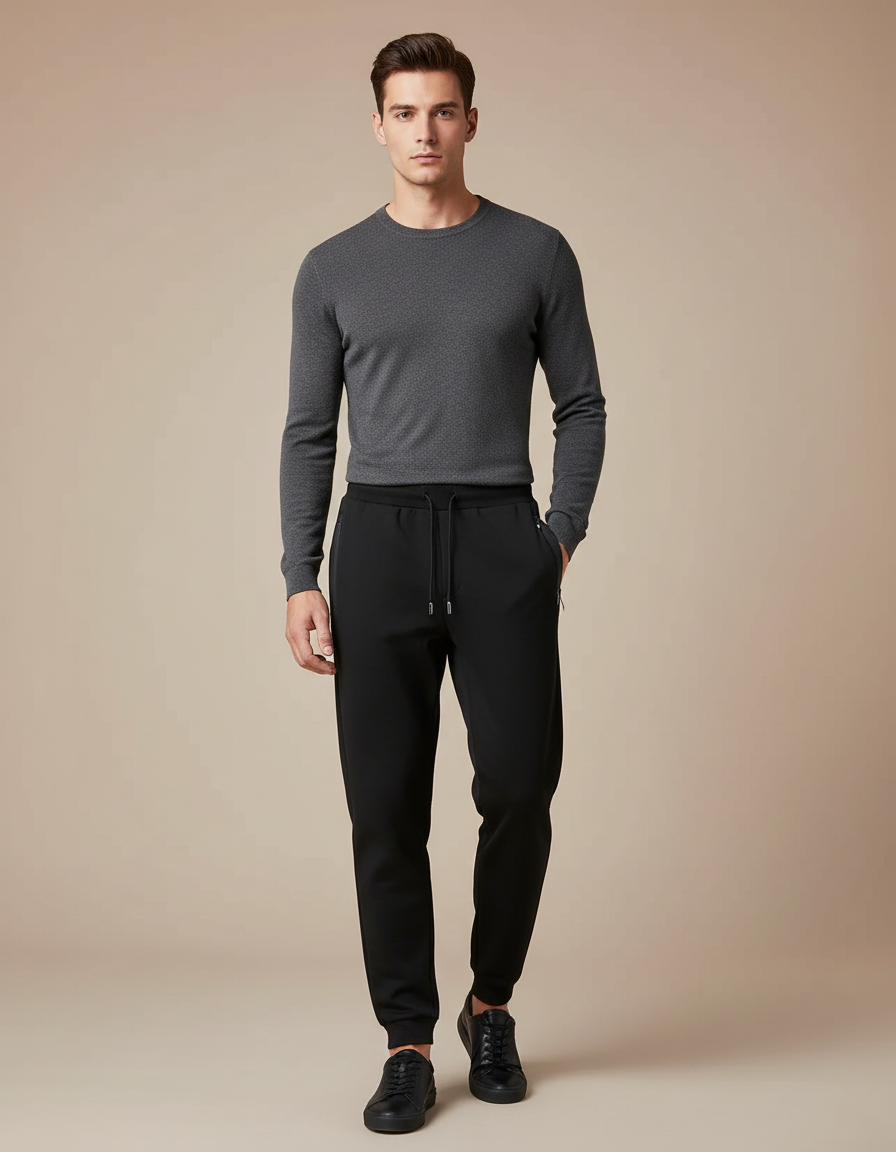 Pantalon Noir Homme Sport Élégant Décontracté Cordon - Maille