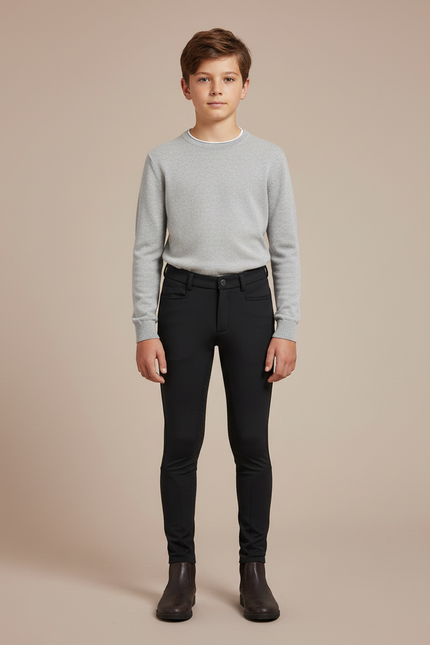 Pantalon Noir Enfant Équitation Silicone Adhérent Confortable - Polyester