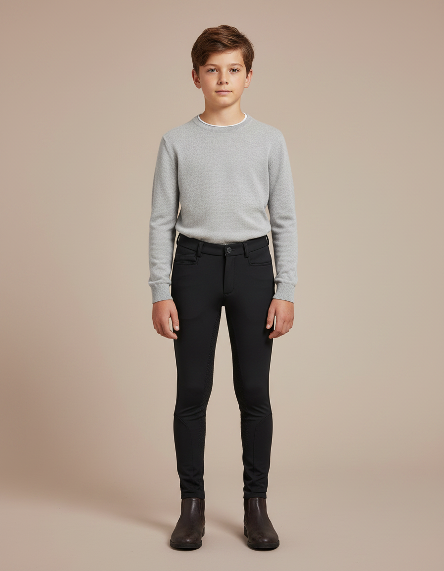 Pantalon Noir Enfant Équitation Silicone Adhérent Confortable - Polyester