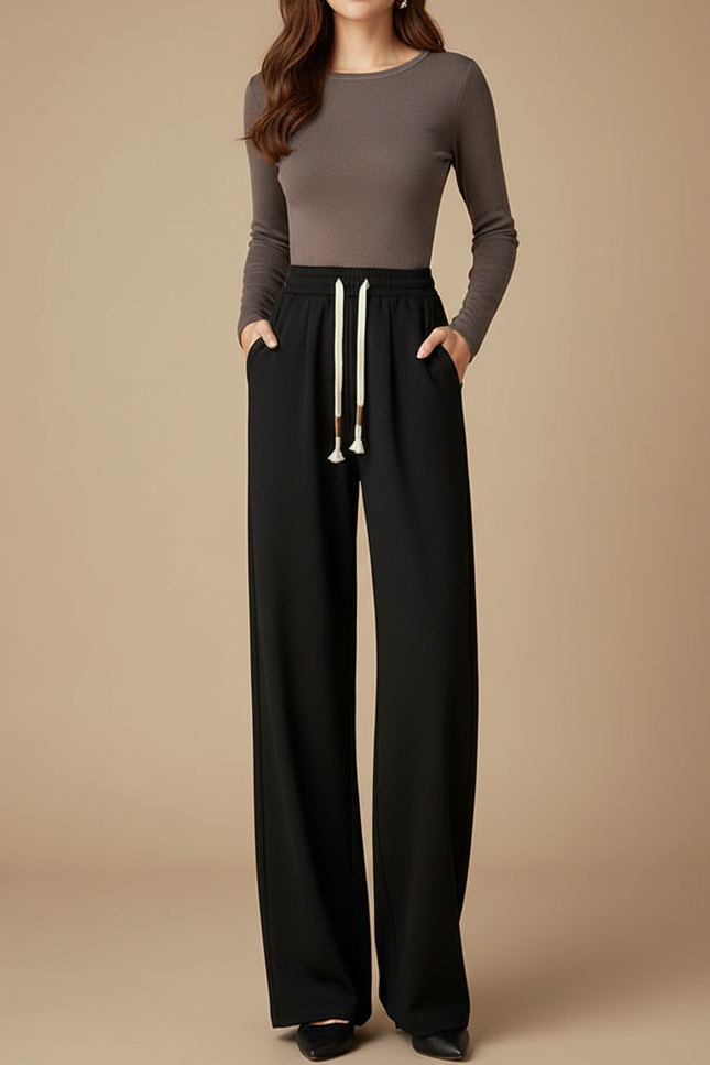 Pantalon Fluide Noir Taille Elastique - Polyester