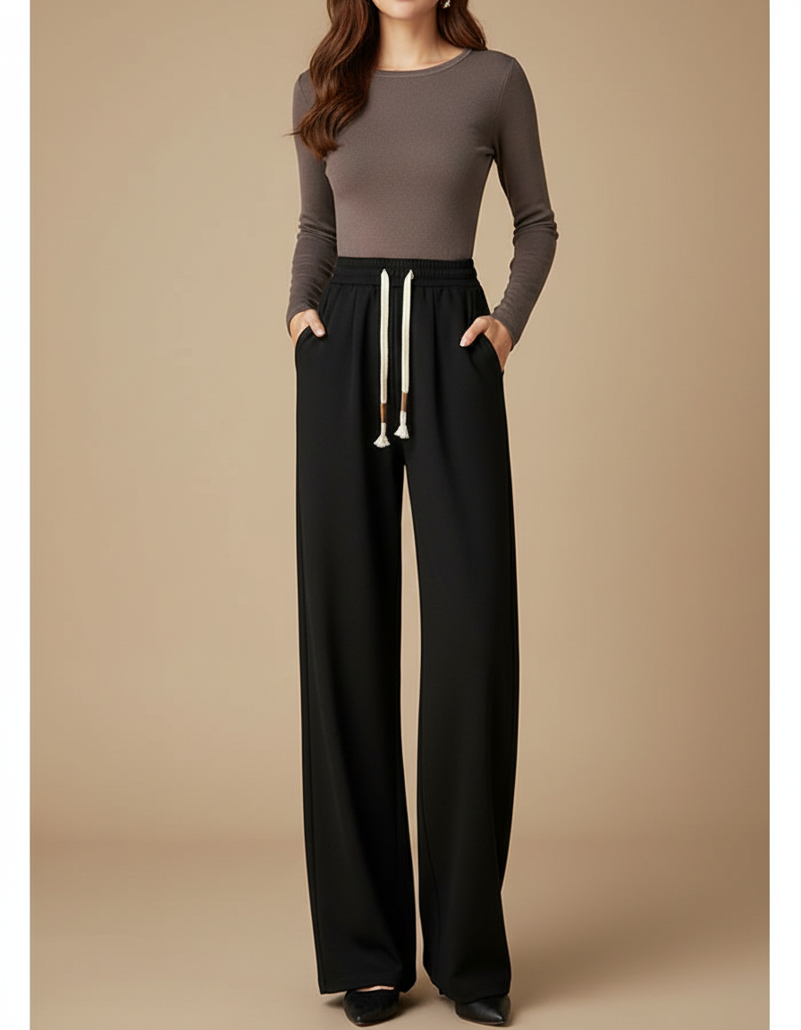 Pantalon Fluide Noir Taille Elastique - Polyester